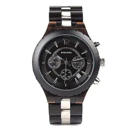 BOBO BIRD Quartz Wood Watch with Three Dials