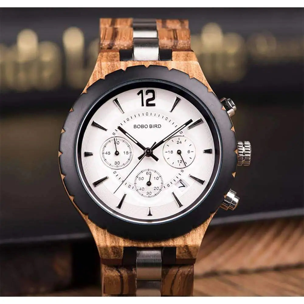 BOBO BIRD Quartz Wood Watch with Three Dials
