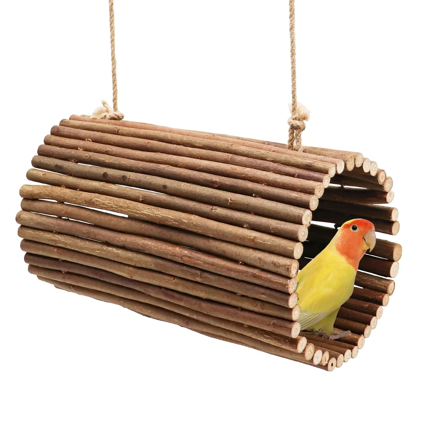 Bird Parrot Swing Toys Hanging Bird Perch Stand Natural Willow Wood Parrot Hammock Bird Cage Accessories Suitable for Little Bird Parakeets Cockatiels Lovebirds Hamster Rat (6.3" in Diameter)