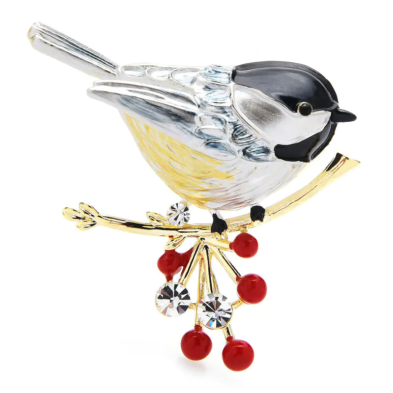 Colorful Cherry Bird Brooch - Trendy Animal Jewelry