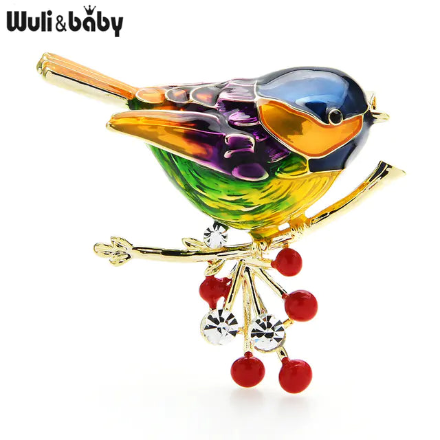 Colorful Cherry Bird Brooch - Trendy Animal Jewelry