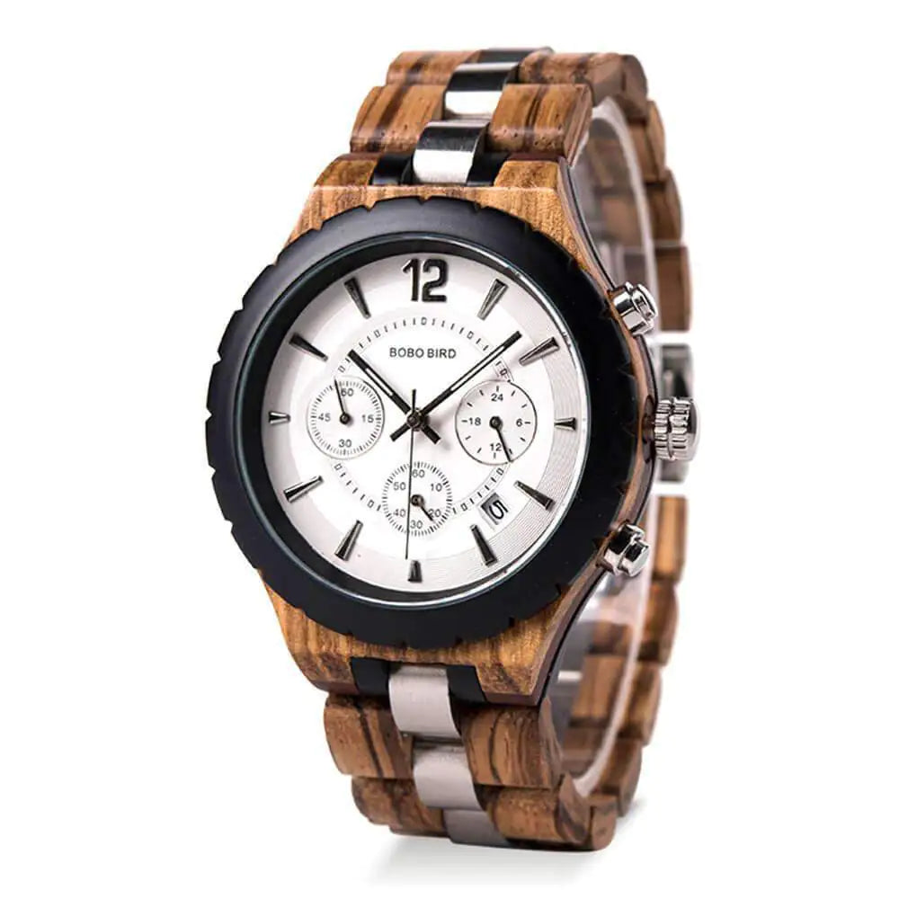 BOBO BIRD Quartz Wood Watch with Three Dials