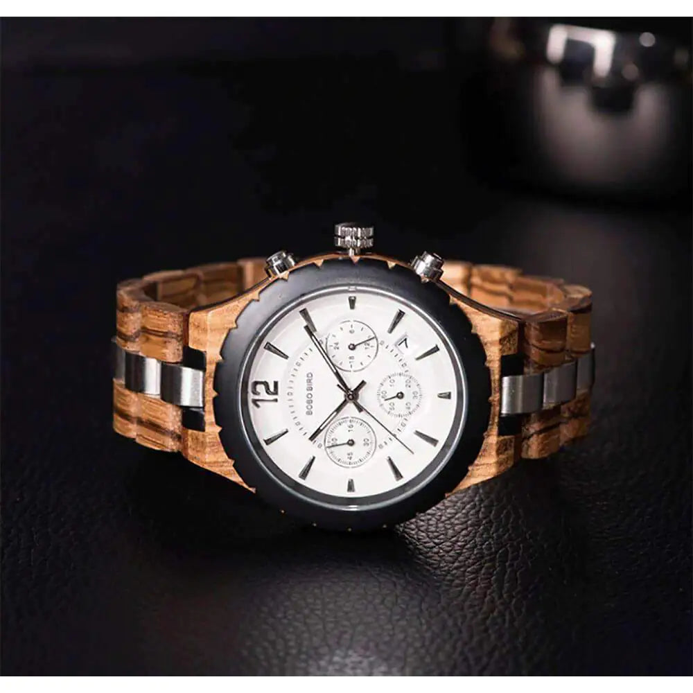 BOBO BIRD Quartz Wood Watch with Three Dials