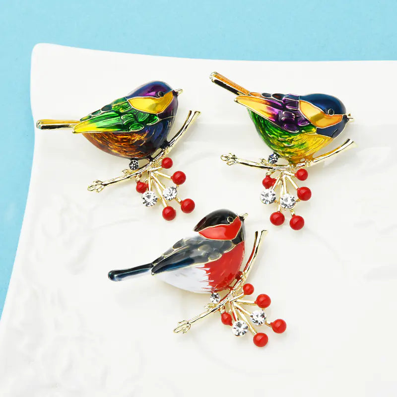 Colorful Cherry Bird Brooch - Trendy Animal Jewelry