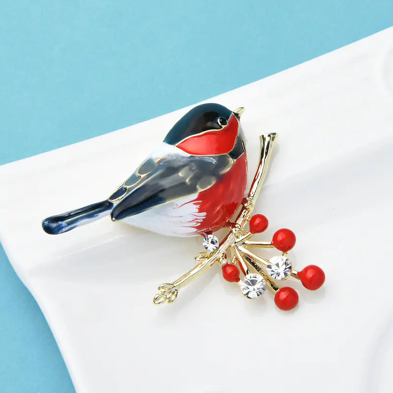 Colorful Cherry Bird Brooch - Trendy Animal Jewelry