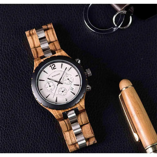 BOBO BIRD Quartz Wood Watch with Three Dials