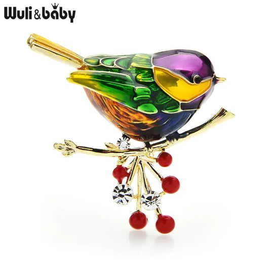 Colorful Cherry Bird Brooch - Trendy Animal Jewelry