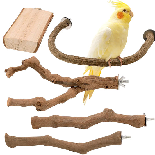 BRSLAIF Natural Bird Perches for Cage Bird Parakeet Cage Accessories 5PCS Bird Perch Stand Bird Toys for Conures Parrots Parakeets